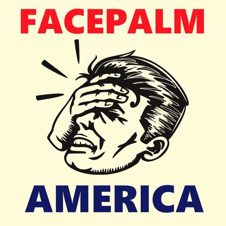 Image reads "FacePalm America" and shows a man slapping his forehead in a line drawing.