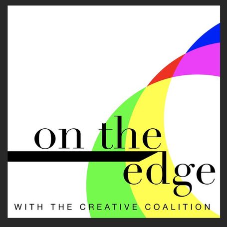 text "on the edge WITH THE CREATIE COALITION" with a colorful swirling logo on a white background